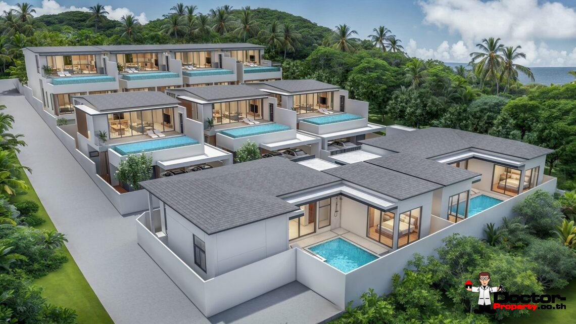 New 3 Bedroom Pool Villa with Sea View near Fisherman’s Village in Bophut, Koh Samui – For Sale